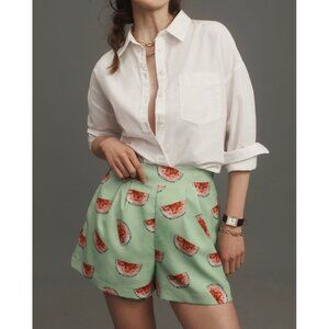 Anthropologie Hutch Printed Pleated Shorts S Watermelon Print Elastic Waist